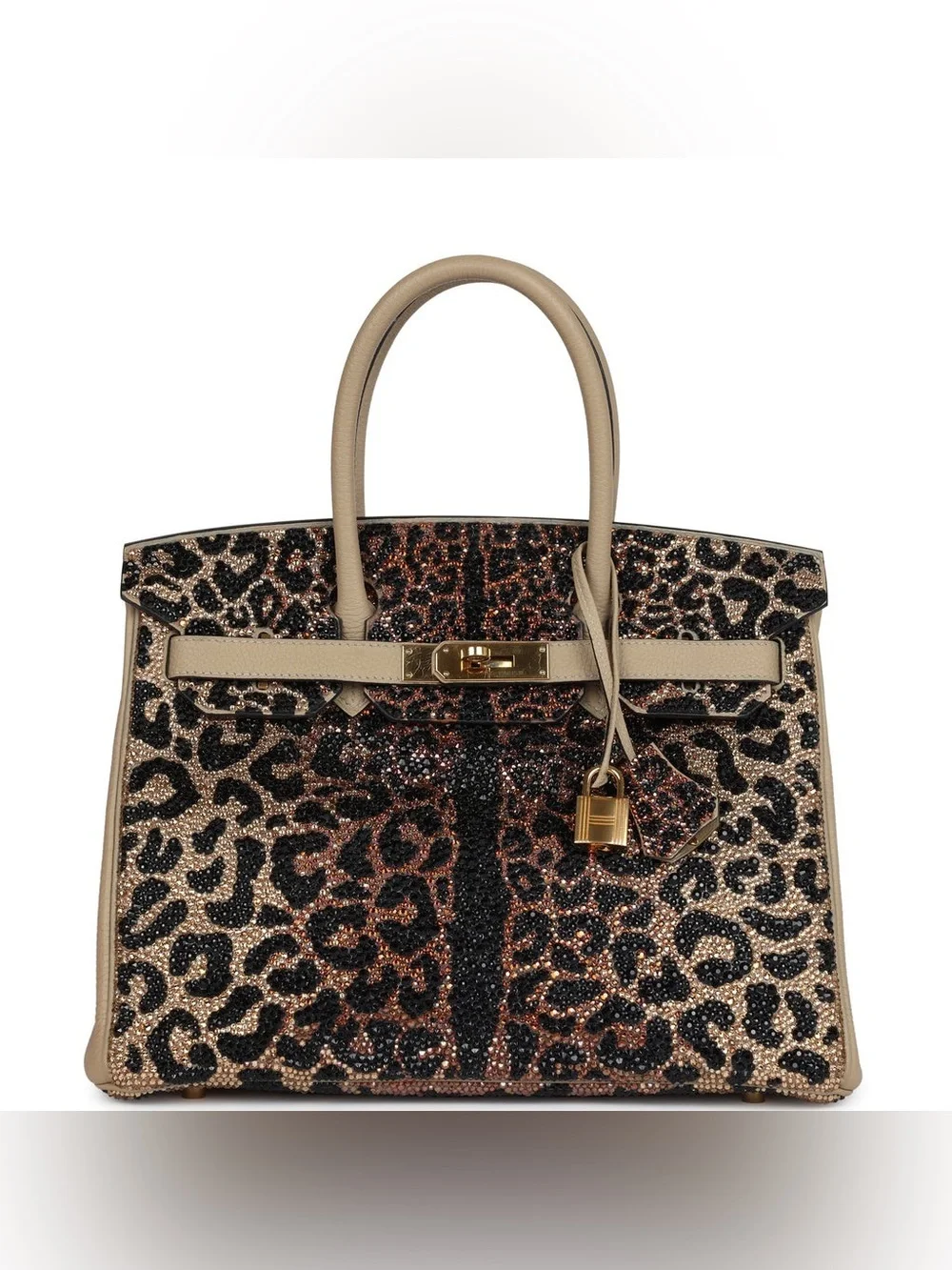 H Birkin 25 Gris Asphalte bling Togo Beige Leopar Crystal Swarovski GHW handmade